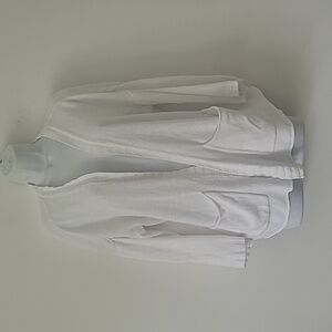 Eileen Fisher Linen and Cotton Blend Open Front Knit flowy Cardigan in white